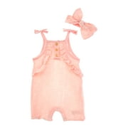 Catherine Malandrino girls 2pc Gauze Romper with Headband Set, 0/3M