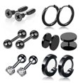 thumbnail image 4 of Juego de 12 pendientes punk de acero inoxidable, lote de aros para pendientes, paquete de pendientes góticos, tapón de oreja falso, juego de pendientes unisex, joyería corporal, plata, 4 of 5