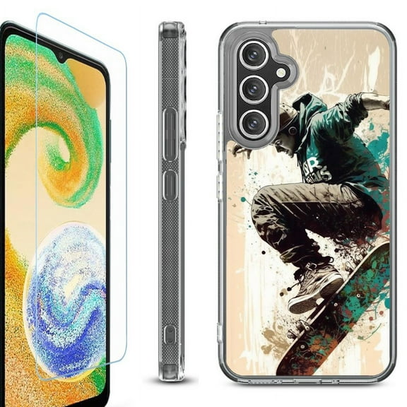 OneToughShield ® Compatible with Samsung Galaxy S23 FE Fan Edition, Shockproof Phone Case, with Tempered Glass Screen Protector - Skateboarding