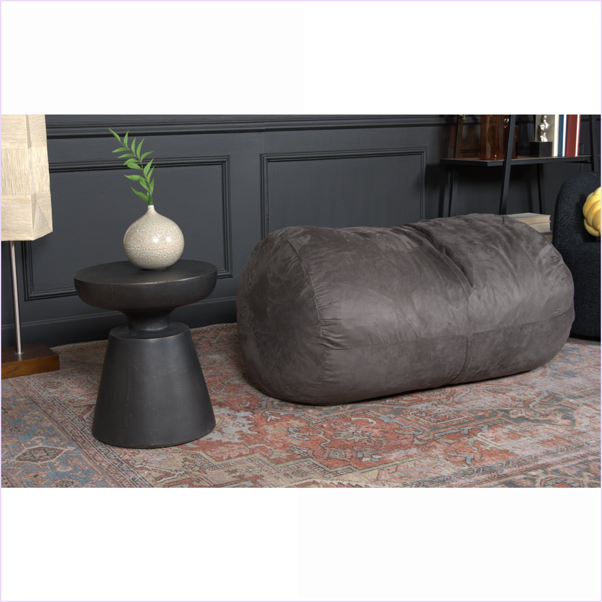 Michael 4-Foot Cylindrical Bean Bag Chair for Adults – Soft Suede, Charcoal | Polyester