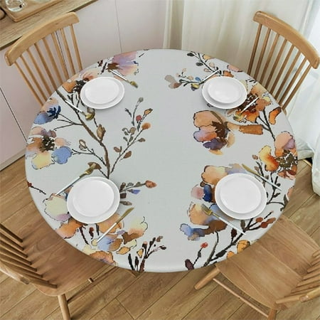 

Xlo0ole Orange Botanical Round Tablecloth Fitted Table Cover with Elastic for Round Tables Watercolor Summer Flower Table Cloth Dinning Party Waterproof Tablecloths 38-42