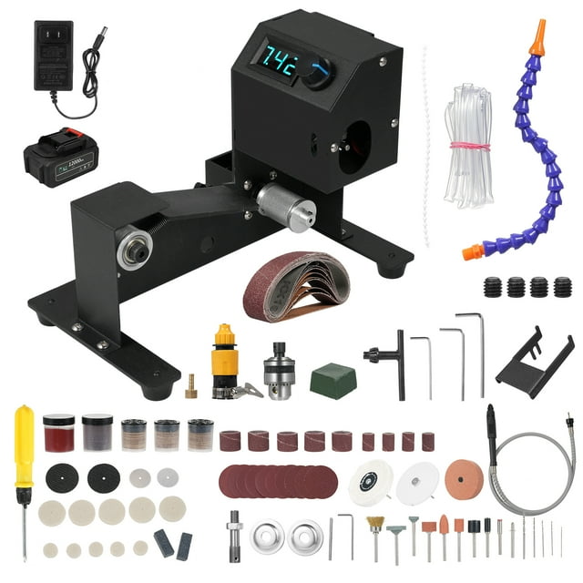 Ponceuse à Bande Multi-Usage 350W avec Affichage Numérique - Vitesse Réglable, Fonctionnalité Humide/sèche, Ensemble Complet avec 10 Bandes Abrasives, Accessoires et Mandrin de Perceuse - Ensemble B, Prise US, Noir