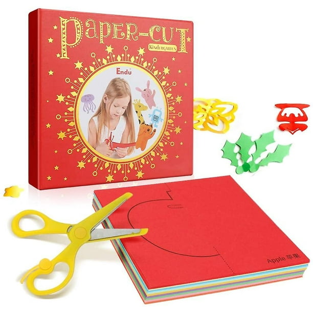 Libro de manualidades para niños & #39; 200 hojas de papel con recorte de papel colorido DIY para cortar y plegar artesanías con tijeras para artes y manualidades Good Chil Feliz Sencillez