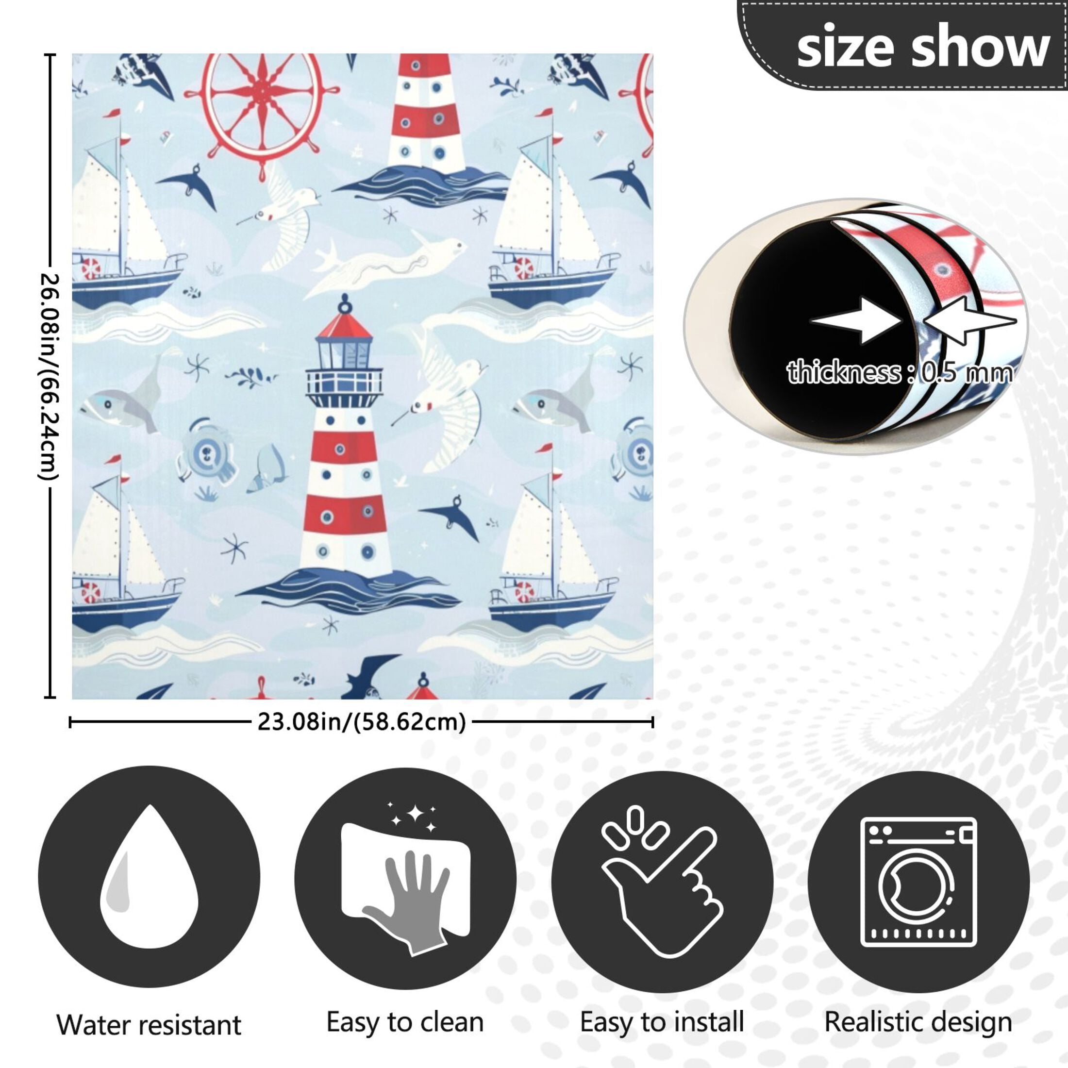 Dishwasher Magnetic Sticker 23x26 Inch Refrigerator Magnetic Sticker Washing Machine Magnetic Sticker Kitchen Panel Magnetic Sticker Home Decor Cartoon Red Lighthouse