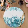 thumbnail image 3 of Ocean Green Octopus Round 15 Inch Placemats Set of 6, Coastal Coral Beach Nautical Starfish HeatResistant Non Slip Place Mats for Dining Table, Wipeable Braided Kitchen Table Mats for Housewarming, 3 of 9