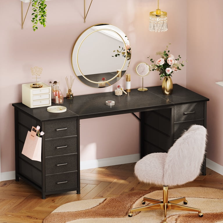 Black Computer Desk with Drawers for Storage