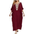 thumbnail image 2 of TMOYZQ Kaftan Dresses for Women Embroidered Short Sleeve V-Neck Plus Size Caftans Bikini Swimsuit Cover-Up Long Beach Dress, 2 of 6