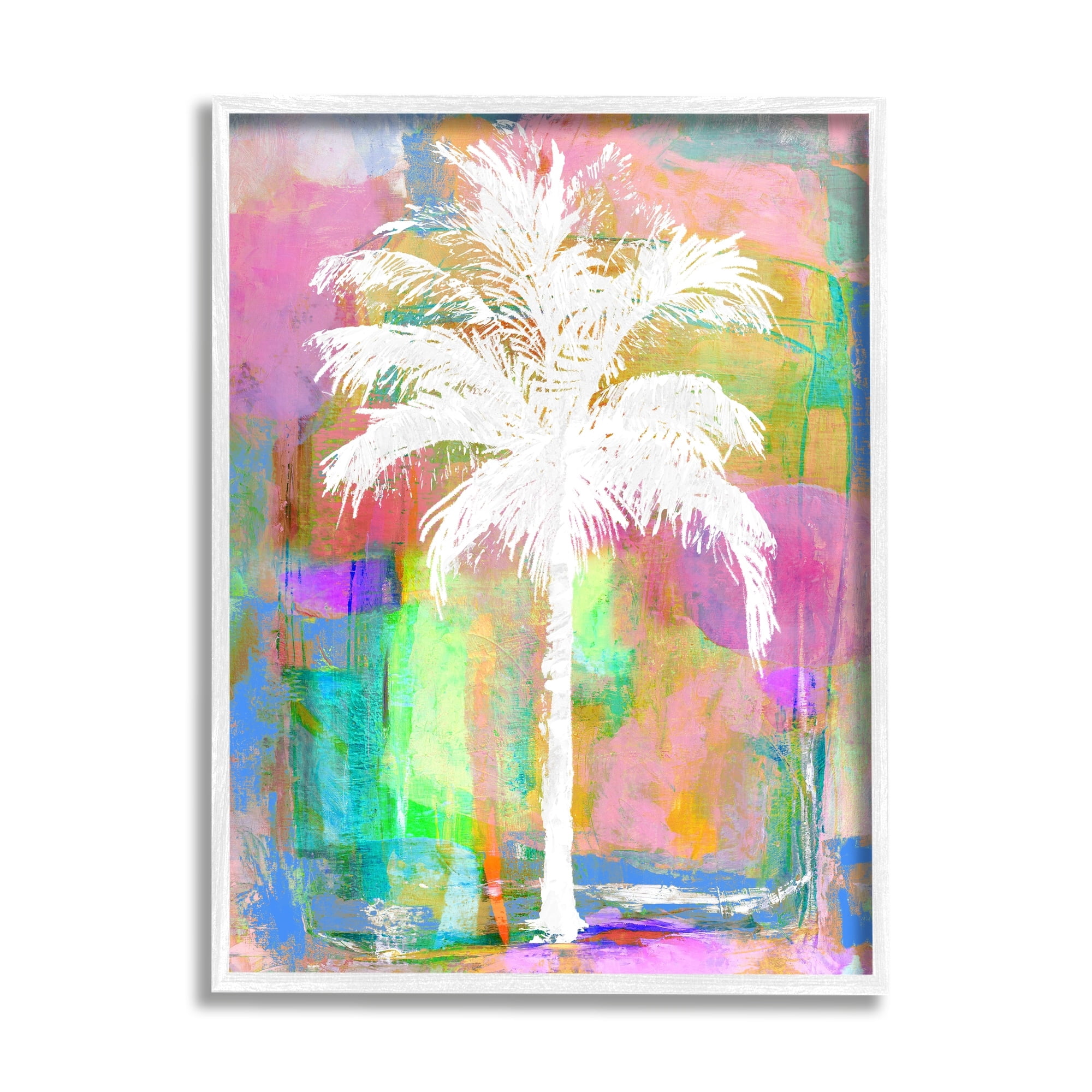Stupell Industries Modern Palm Tree Silhouette Vivid Blocked Hues Painting White Framed Art Print Wall Art, Design by Kristen Dew