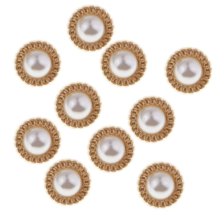 10 Pieces Round Crystal Faux Pearl Shank Buttons Costume Sewing Crafts  Golden 10mm 