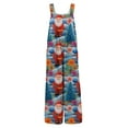 thumbnail image 3 of Resicozy Christmas Linen Jumpsuits for Women Adjustable Strap Xmas Print Romper Pajama Lightweight Pajamas Holiday Overalls Multicolor 3XL, 3 of 6