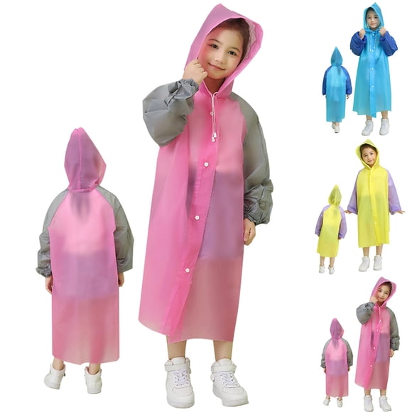 Gyexs Kids Rain Coat Eva Rain Jacket with Hood and Sleeves Sportswear Lightweight Outdoor Raincoat Purple, 5-12 Years