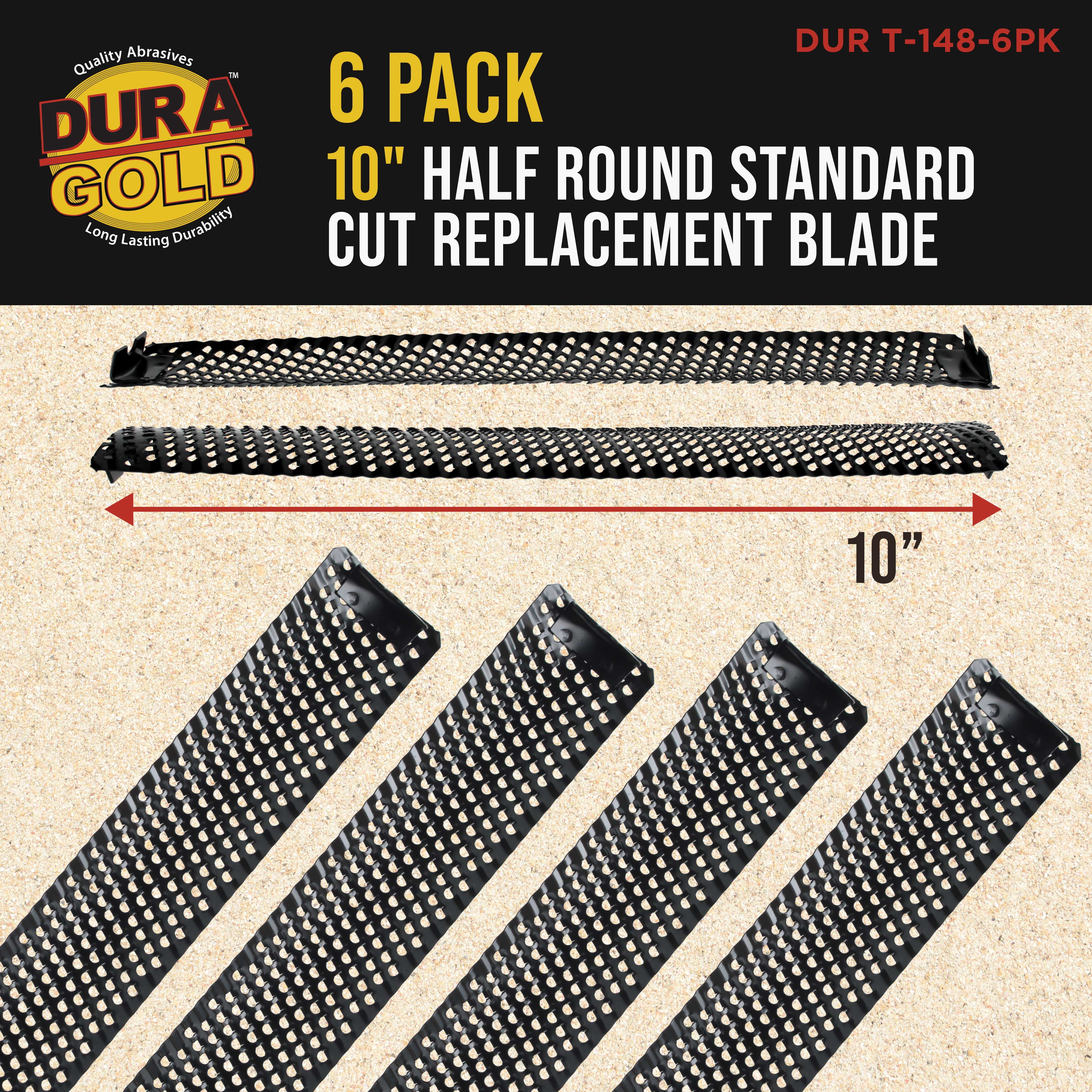 Dura-Gold 10" Half Round Standard Cut Replacement Blade, Pack of 6 - Steel Shaver Cheesegrater Rasp for Auto Body Filler, Dent Repairs, Wood Fiberglass - Shaping Curved Surfaces Hand Plane Scraper