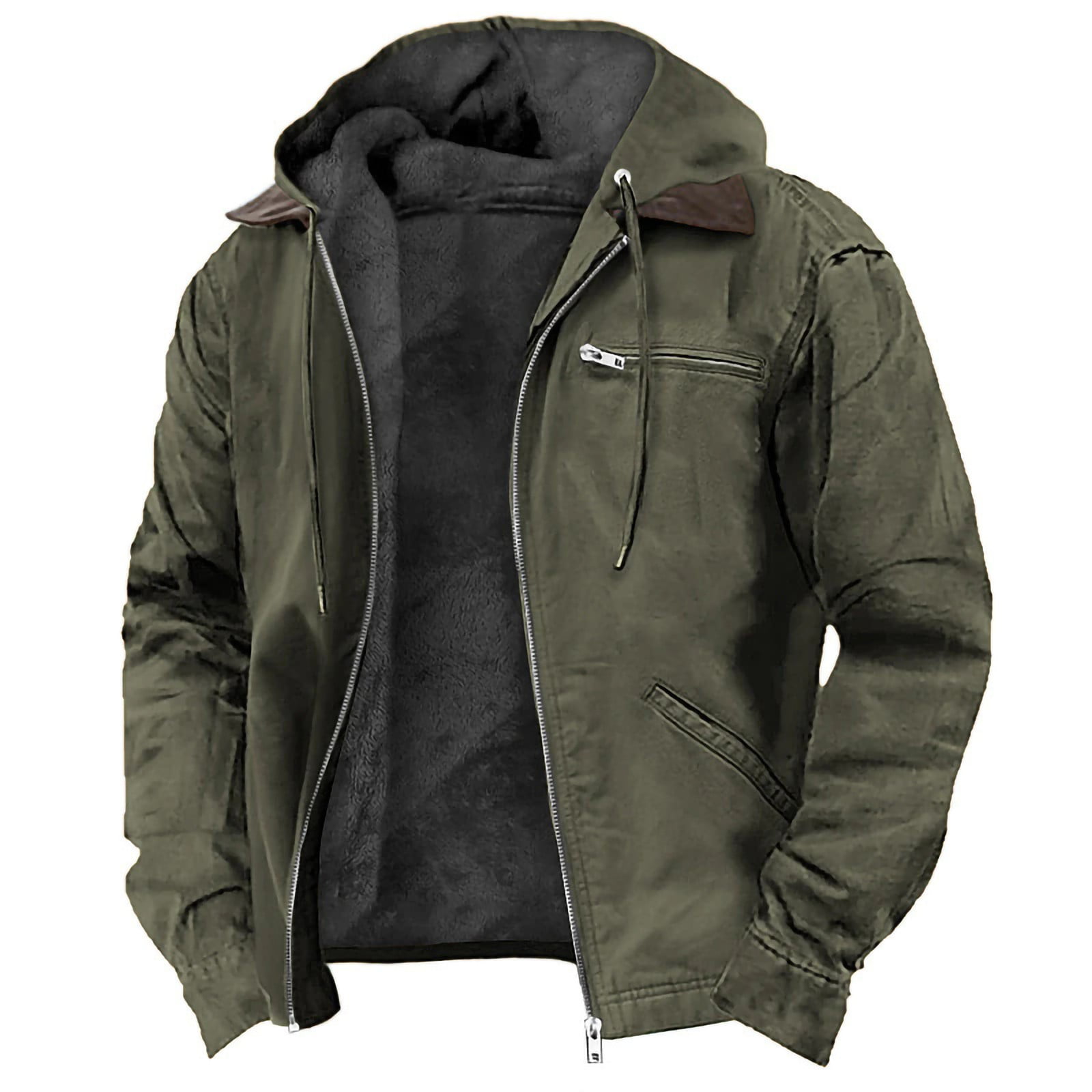YHAJDS Men's Winter Casual Coat,Men Winter Coats Fleece Sweater Men Casual Jackets for Men Long Sleeve Solid Color Hooded Zipper Fleece Lined Casual Sweatshirt Jacket for Winter