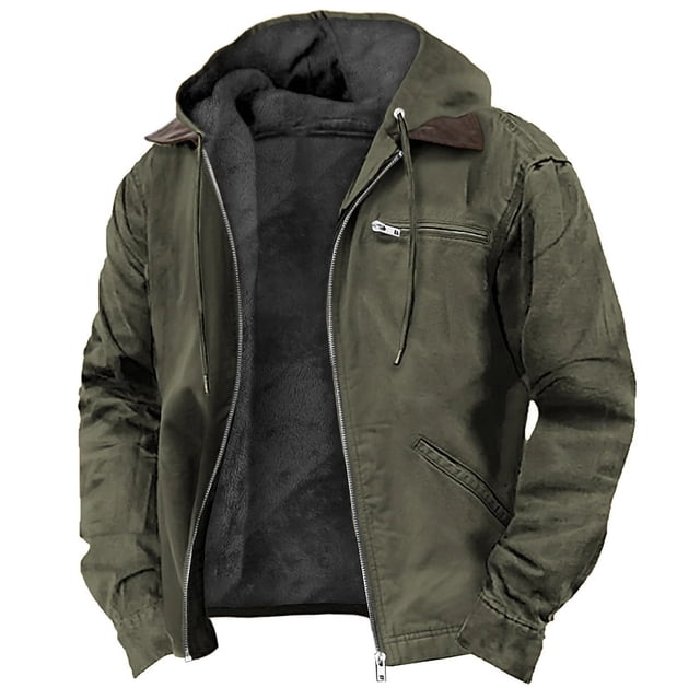Men's Stitched Drawstring Hooded Slim Fit Fashion Jacket Coat