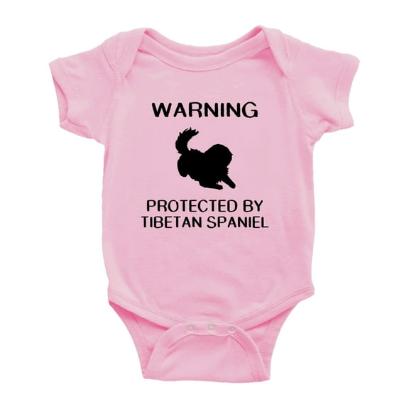 Warning: Protected by A Tibetan Spaniel Dog Funny Baby Romper Creeper (Pink,3-6 Months)
