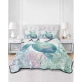 thumbnail image 2 of Quilts Twin Size Bedding Set, Teal Sea Turtle Lightweight Quilted Comforter, Summer Coastal Coral Ocean Soft Reversible Bedspread Coverlet with Pillow Covers for All Season, 68" x 86", 2 of 7