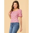 thumbnail image 3 of Blusa Floral Estilo Campesino Allegra K Con Mangas Abullonadas Y Cuello En Forma De Corazón Rosa M, 3 of 4