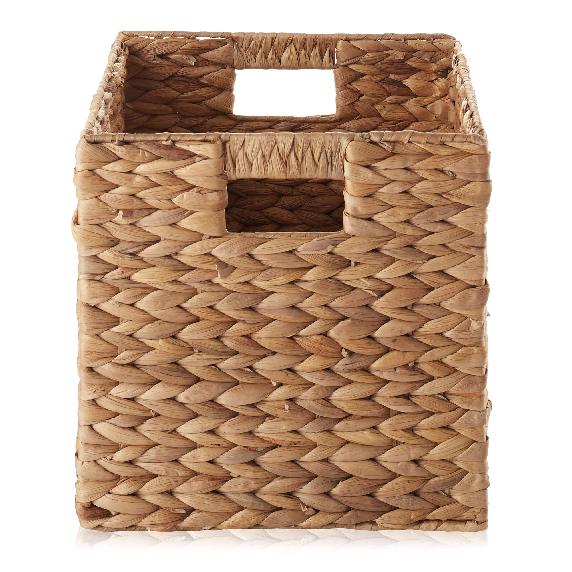 Casafield 10.5" x 10.5" Water Hyacinth Storage Baskets, Cinnamon, Set of 4 Collapsible Cubes, Handwoven Organizer BIns for Bathroom, Bedroom, Laundry