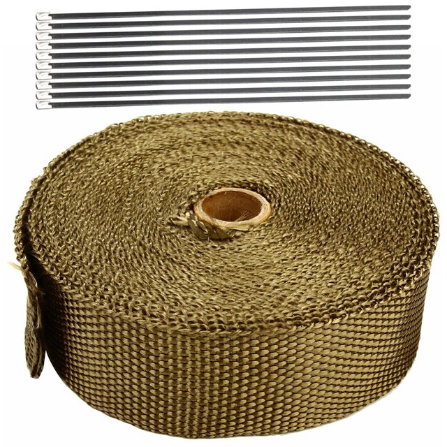 Muyoka Envoltura de calor de escape 49ft Titanio Envoltura de calor de escape Rollo Cinta de envoltura de calor Cinta de protección térmica de fibra de vidrio Muyoka Hogar