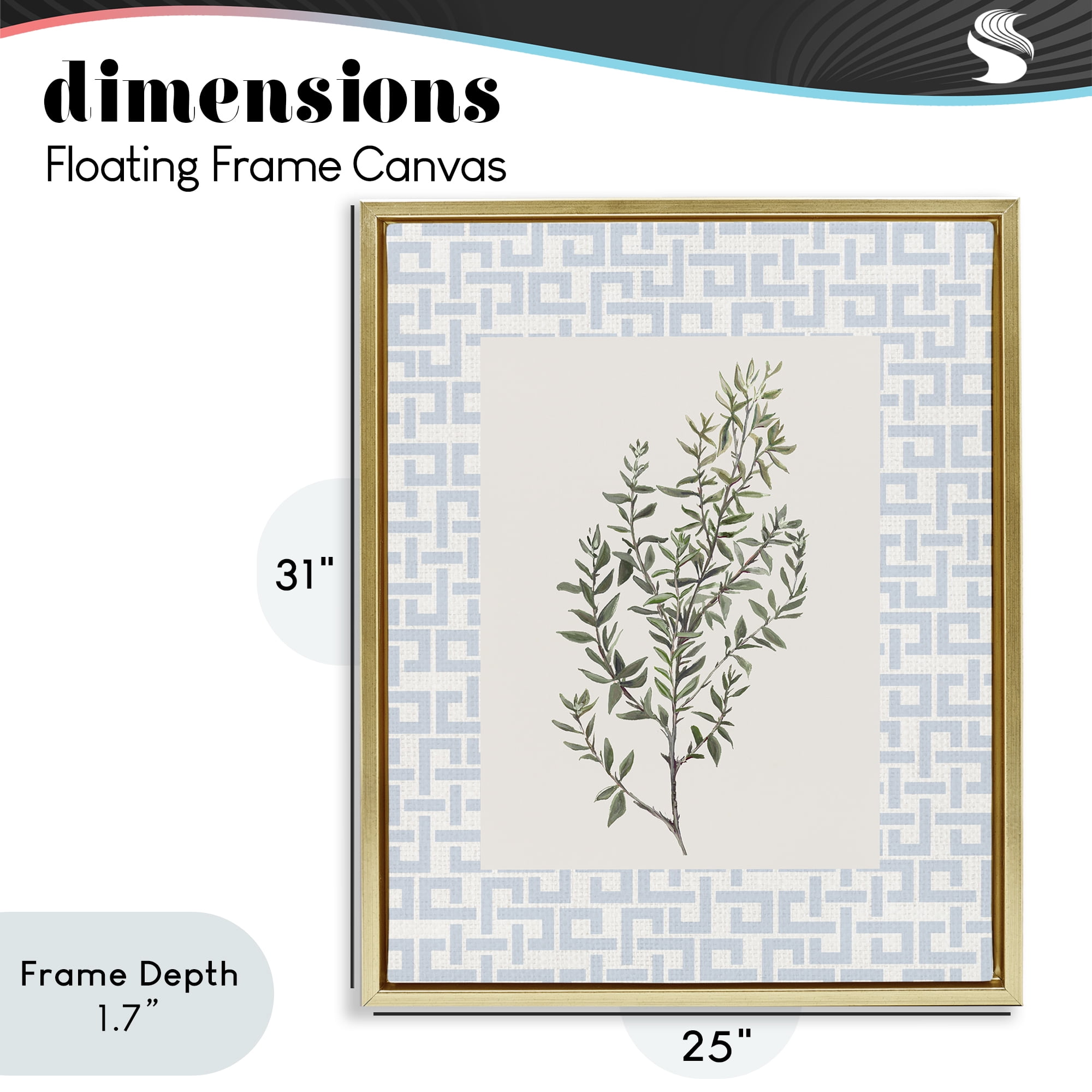 Stupell Industries Leafy Herb on Geometric Gold Framed Floater Canvas Wall Art, design by Diannart