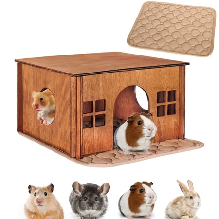 Wooden Guinea Pig Hideout Small Animal Houses Habitats | Large Hideout House for Small Rabbit Chinchilla Gerbil Sturdy Hamster Hideout Bed Hutch Bunny Cage
