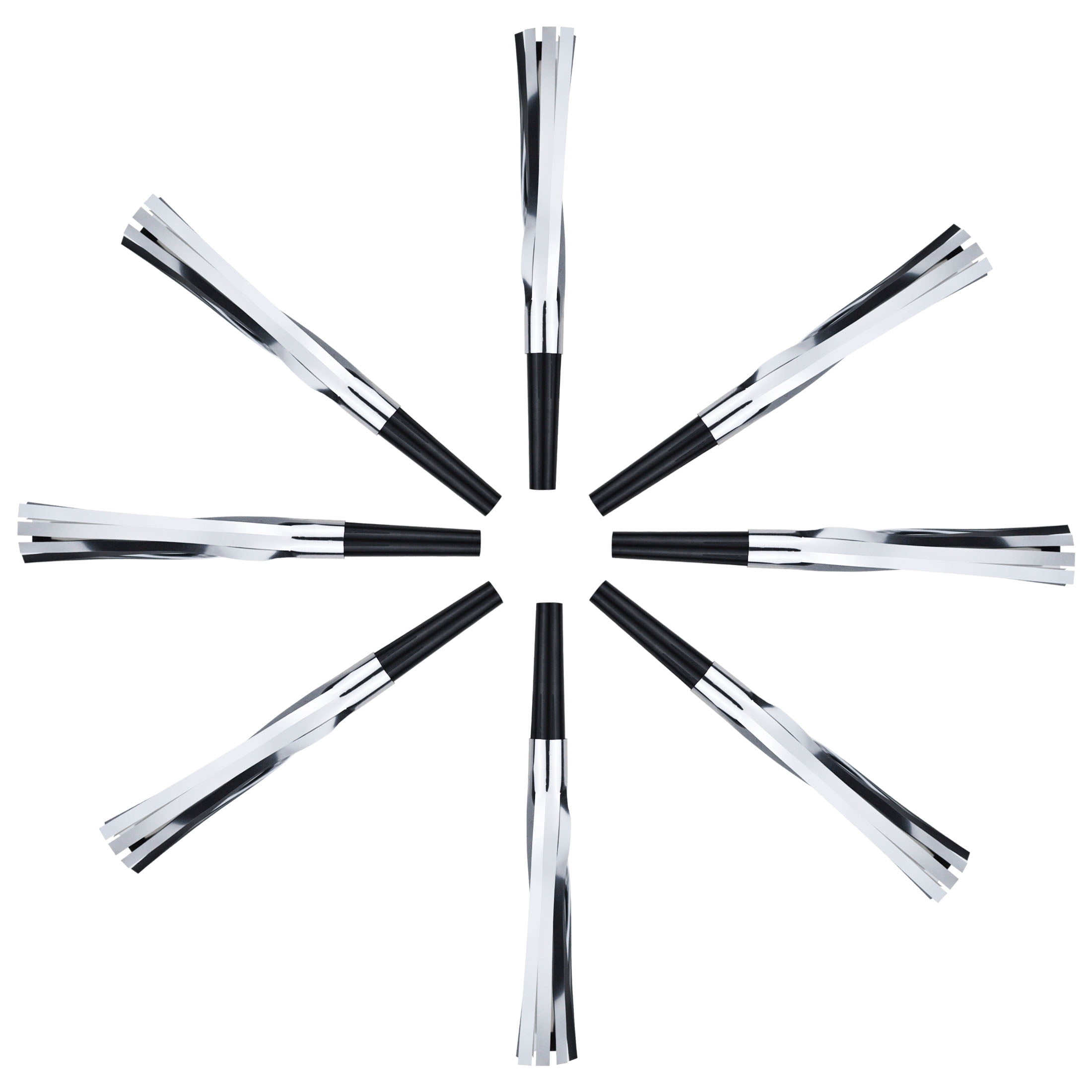 New Year Black and Silver Fringed Party Noisemakers, 6.875in L, 8 Pieces, Party Decoration Supplies Set, by Way to Celebrate Style, Adult