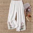 thumbnail image 2 of TaTaai Women Spring Summer Cotton Linen Like Embroidered Loose Wide Leg Cropped Pants Casual Fashion Style Lightweight Breathable Machine Washable No Fading Daily Office Leisure Wear Gift, 2 of 5