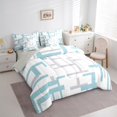 thumbnail image 4 of Manfei Modern Abstract Ombre 7pcs Bedding Comforter Set, Chic Sky Blue Rectangle Plaid Queen Bedding Sets, Teens Adult Female Man Reversible Queen Sheet Sets, Microfiber Bedroom Decor, 4 of 8