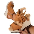 thumbnail image 3 of Espadrille Wedge Sandals for Women Open Toe Lace Up Zipper Back Espadrilles 4.5 Inch Heel, 3 of 8