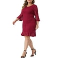 thumbnail image 4 of Agnes Orinda Women's Plus Size Engagement V Neck Fla Sleeve Ruffle Hem Lace Cocktail Bodycon Dress 1X Burgundy, 4 of 6