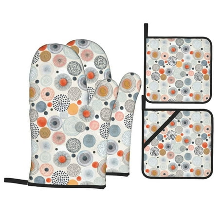 

Oven Mitts and Pot Holders Sets 4 pcs colorful circles print Non-Slip Oven Gloves Potholders Soft Quilted Lining Heat Resistant Gloves Hot Pads for Kitchen Cooking Baking