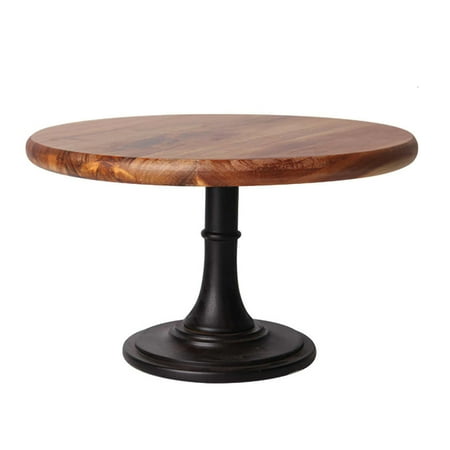 

Wooden Cake Stand Rustic Dessert Stand with Delicate Matte Black Holder Base Round Cupcake for Wedding Birthday Party Festival