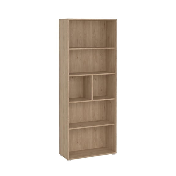 FurniFact Brown 6-Shelf Bookcase with Adjustable Storage Shelves for Office Use