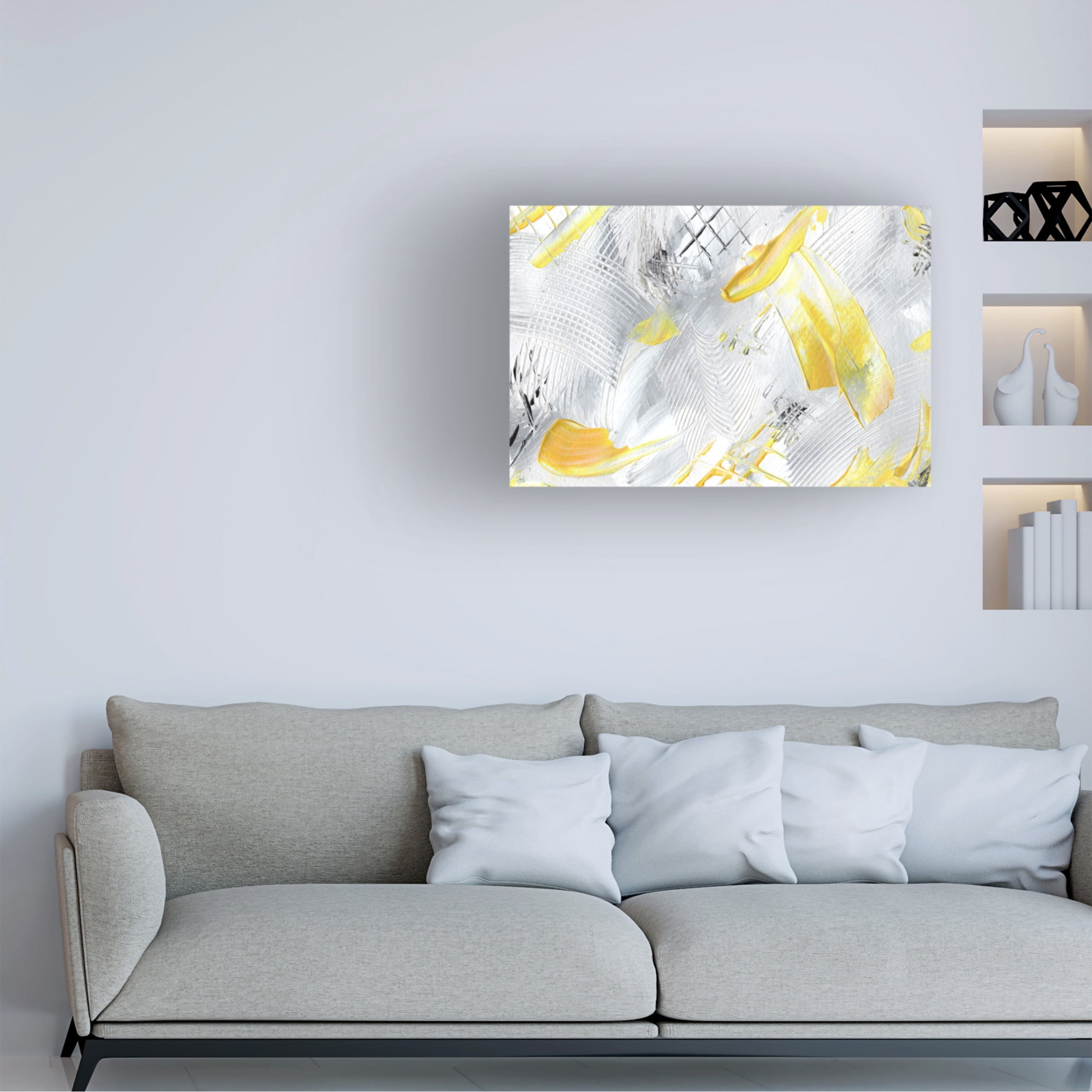 Canvas Wall Art - Line and Brush 'Butter Yellow and Raking 3' Wall Art for Living Room, Bedroom, or Office Décor by Trademark Fine Art - 47 x 30 Inches