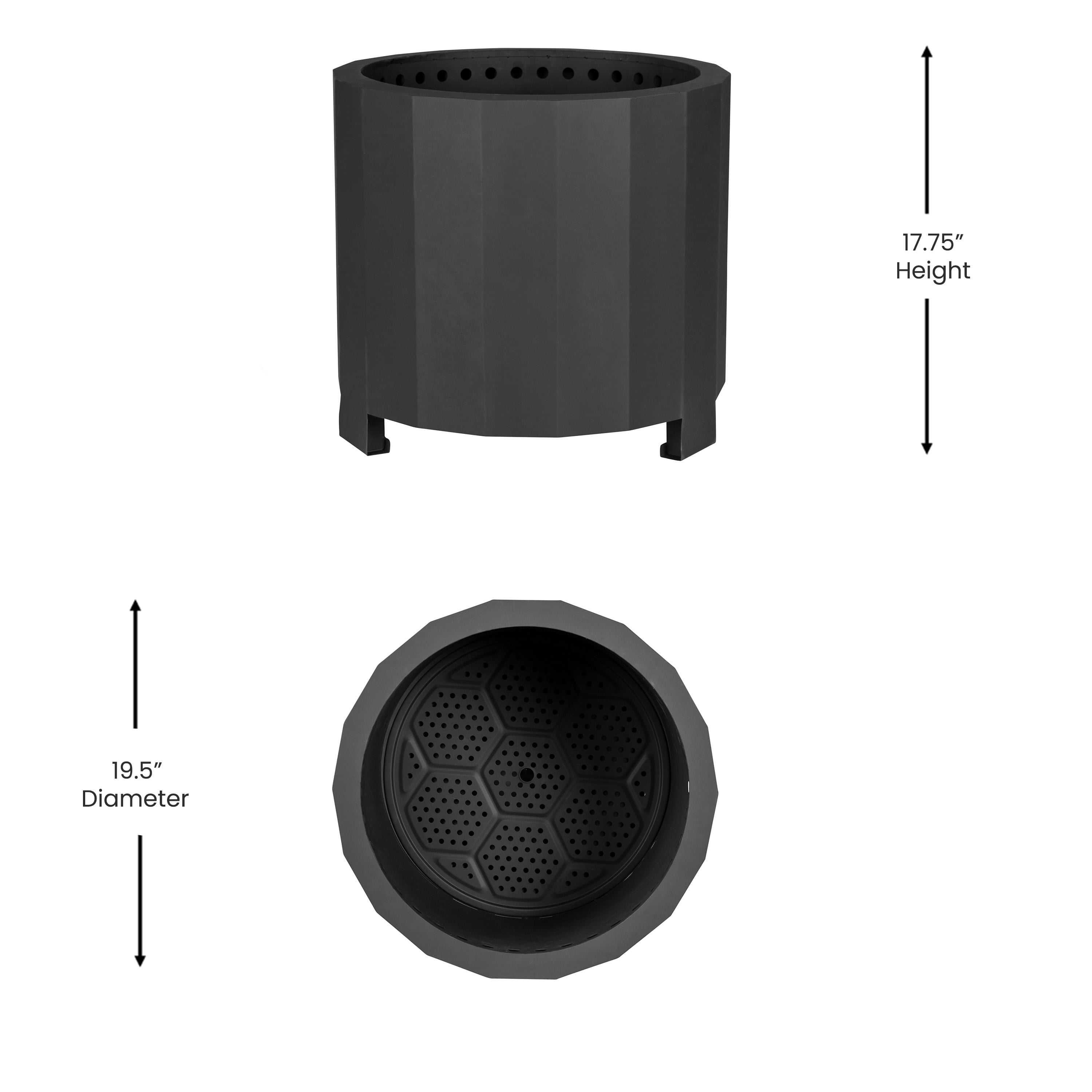 Flash Furniture Titus Commercial Grade 19.5 inch Smokeless Outdoor Firepit, Natural Wood Burning Portable Fire Pit With Waterproof Cover, Black