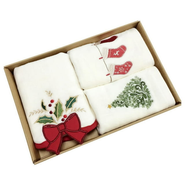 3 toallas navideñas de algodón puro para manos y lavabos.