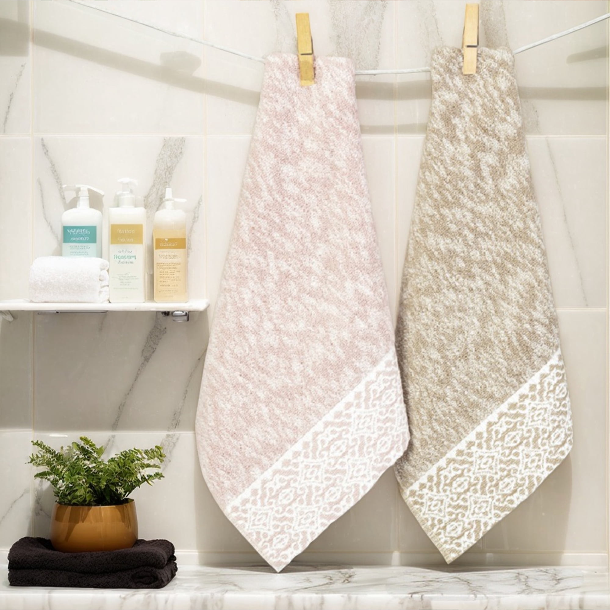 Unique Bargains Geometry Pattern Hand Towels Cotton Absorbent Soft Purple 2-Pieces