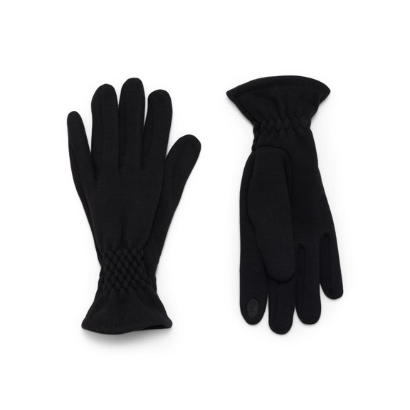 Time and Tru Women's Quilted Cuffs Knit Gloves, Black Soot, One Size