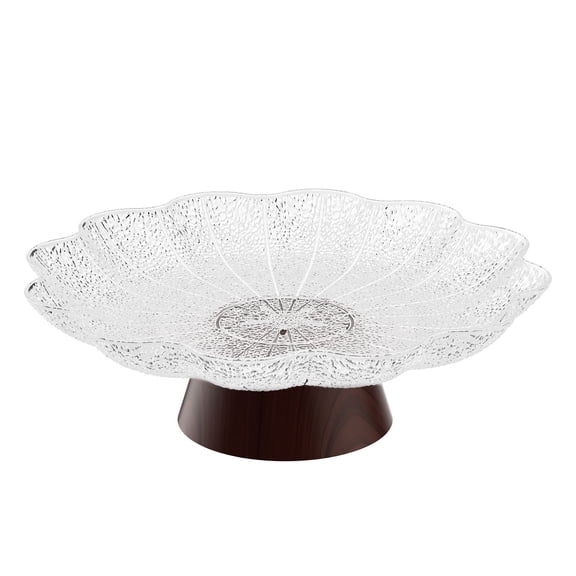 bestolf Clear Fruit Bowl with Wooden Base Modern Serving Tray for Living Room Coffee Table Kitchen Petal Hammer Pattern Snack Tray (Clear White )