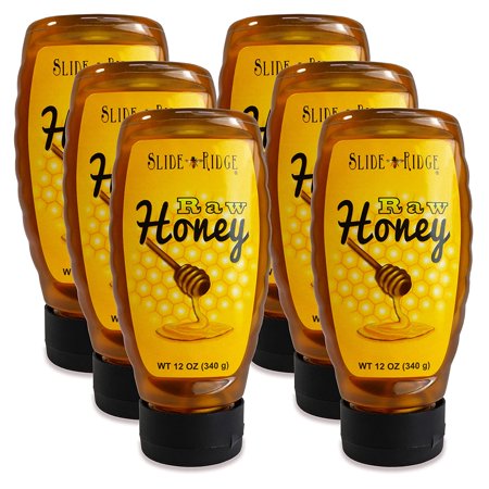 Slide Ridge Raw Honey 12 oz Squeeze Bottle, All Natural & Unfiltered 6 Pack