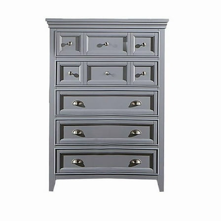 50 in. Lile Chest 6 Drawer Crown Molding Solid Wood Tall Dresser, Gray