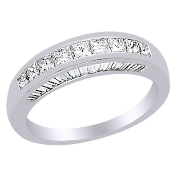 AFFY 1.33 Ct Princess Cut White Natural Diamond Anniversary Band Ring in 14k White Gold Ring Size - 4