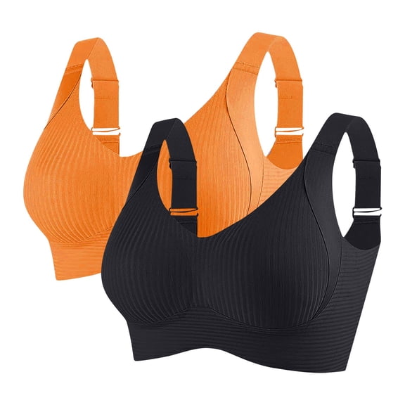 IFNWSV 2 Pack Jelly Bras for Women Wireless Seamless Racerback Sports Bra Light Support Breathable Daily Orange 40BC