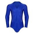 thumbnail image 5 of Kaerm Men's Sparkling Rhinestones Dance Shirt Long Sleeve Leotards Salsa Rumba Latin Dance Bodysuit Blue XXL, 5 of 7