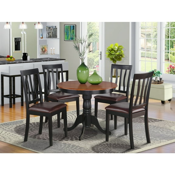 Asian Allure 5-Piece Kitchen Table Set - Round Dining Table with 4 Chairs, Antique Style Wood