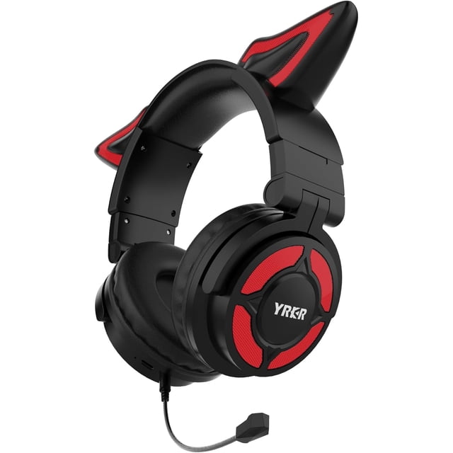 Auriculares Bluetooth, Auriculares inalámbricos Bluetooth V5.3, Auriculares supraaurales HiFi plegables con carcasa de oreja de zorro y LED