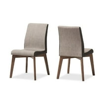 Baxton Studio Kimberly Mid-Century Modern Beige and Brown Fabric Dining Chair (Set of 2)