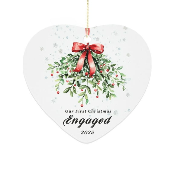 KuphiL10C Our First Christmas Engaged Ornament 2025, Engagement Gifts Keepsakes for Her Him, Just Engaged 2025 Christmas Ceramic Ornament, Christmas Gifts for Couples