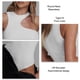 thumbnail image 5 of Body sin mangas para mujer, cuello redondo, asimétrico, ajustado, patrón liso, mono de punto acanalado elegante y sencillo, blanco M, 5 of 6