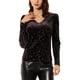 thumbnail image 1 of BLUSA METÁLICA BRILLANTE CON ESTRELLAS DE VISCOSA DE MANGA LARGA Y ESCOTE EN V PARA MUJERES CHIC EN COLOR MARRÓN, 1 of 6